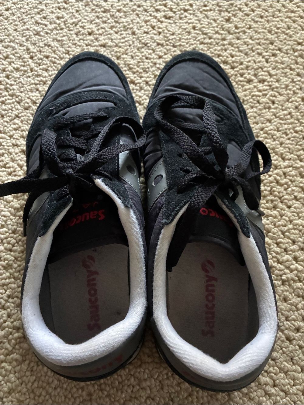 Saucony Black, Red and White Lace-Up Sneakers.